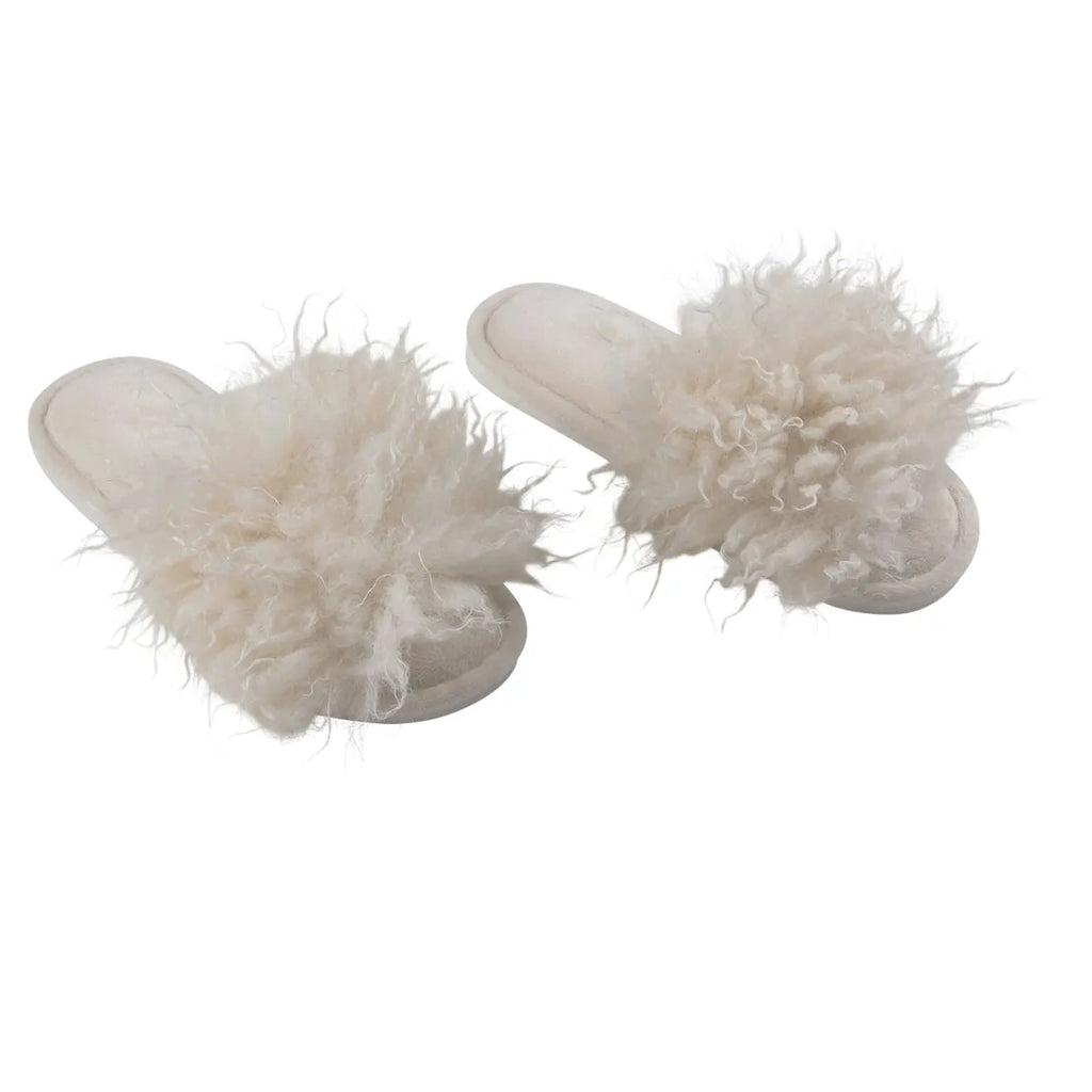 Curly tofflor offwhite i fårskinnsimitation