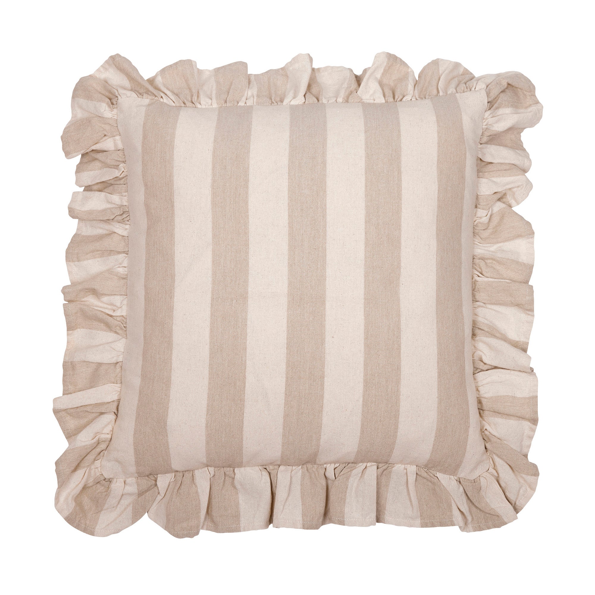 Amalia kuddfodral 45x45 cm i linfärgad rand med volangkant