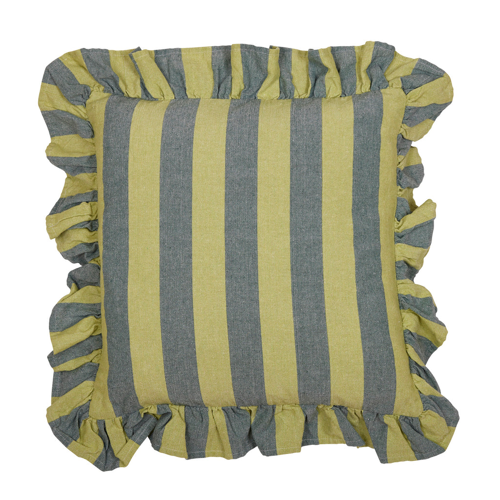 Amalia randigt kuddfodral 45x45 cm i cactus och gul med volangkant